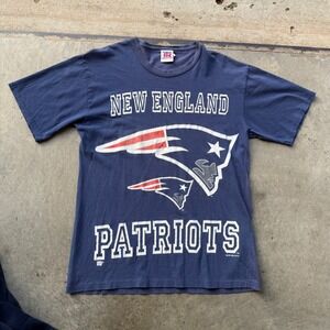 Vintage 1995 New England Patriots T Shirt Team Rated Navy‎ Blue NFL Mens Large